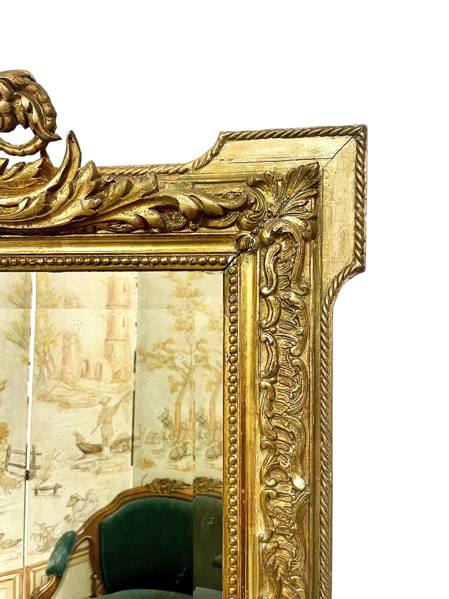 Grand miroir Napoléon III en bois doré aux chérubins et blason, vers 1870-photo-4