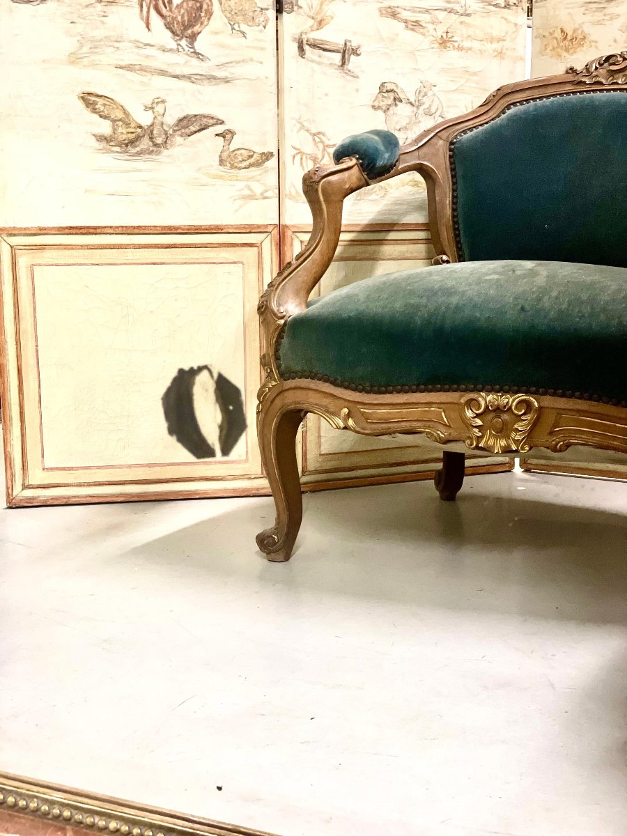 Grand miroir Napoléon III en bois doré aux chérubins et blason, vers 1870-photo-3