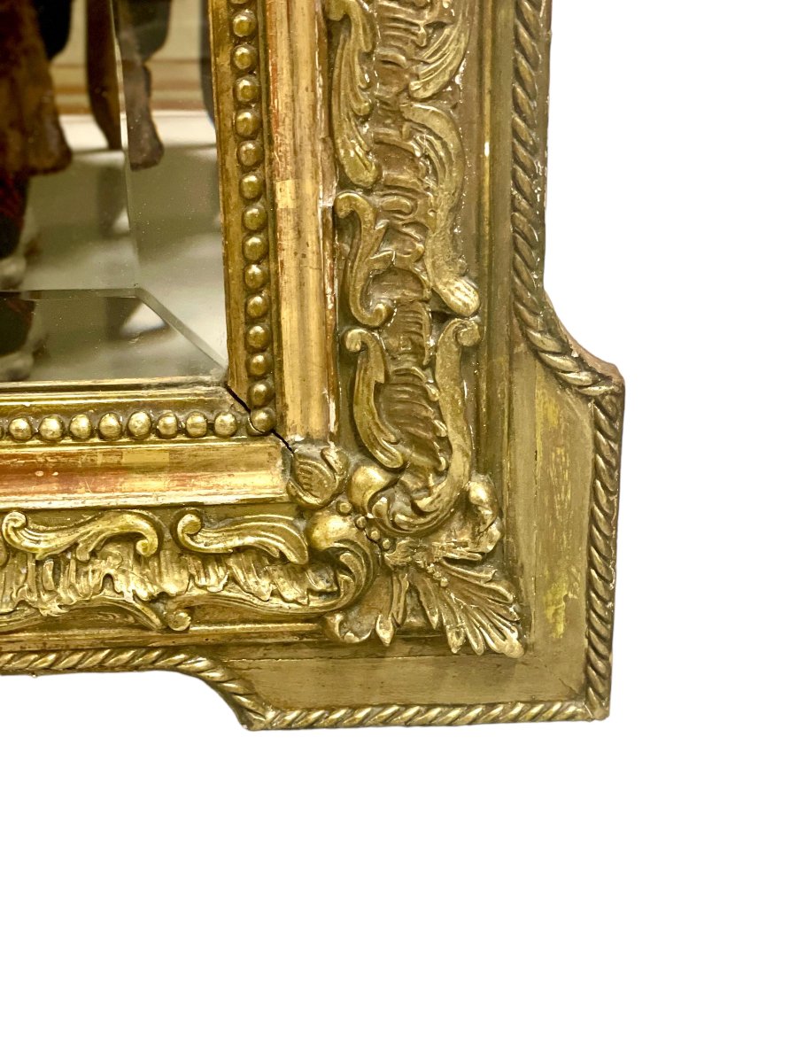 Grand miroir Napoléon III en bois doré aux chérubins et blason, vers 1870-photo-5