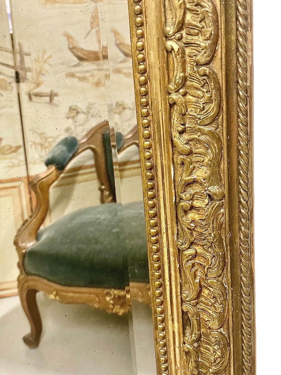 Grand miroir Napoléon III en bois doré aux chérubins et blason, vers 1870-photo-6