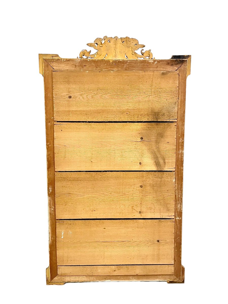 Grand miroir Napoléon III en bois doré aux chérubins et blason, vers 1870-photo-7