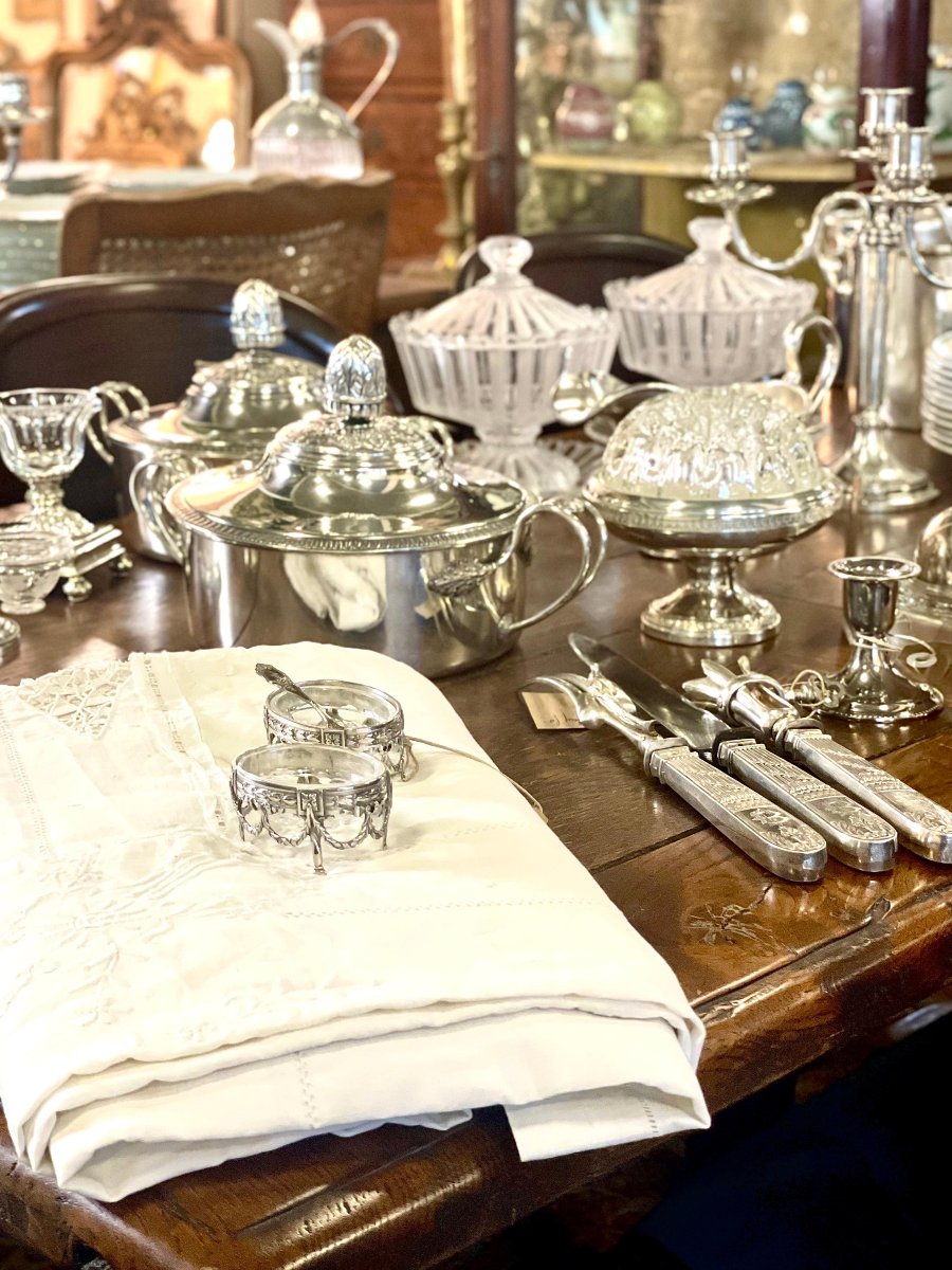 Pair Of French Empire 950 Silver Swan Salt Cellars With Cut Crystal-photo-2