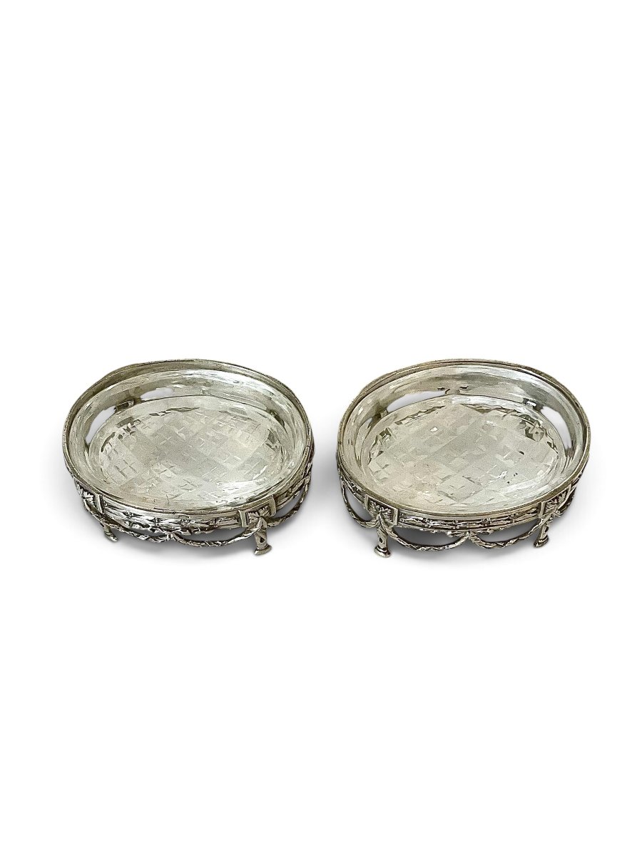Pair Of French Empire 950 Silver Swan Salt Cellars With Cut Crystal-photo-1