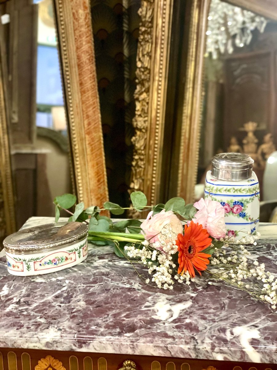 18th Century Sèvres Porcelain Box With Puiforcat Silver Mount-photo-2