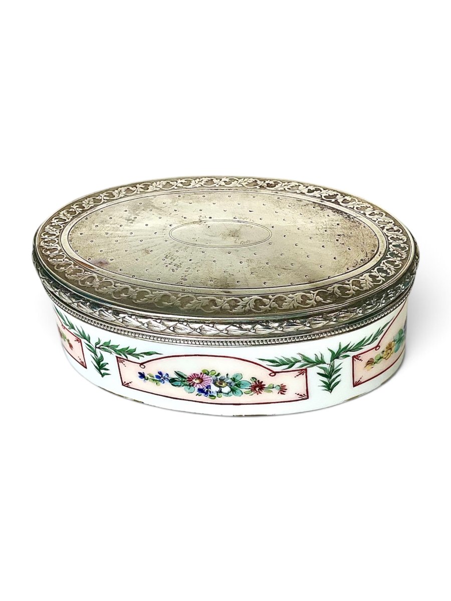18th Century Sèvres Porcelain Box With Puiforcat Silver Mount-photo-2