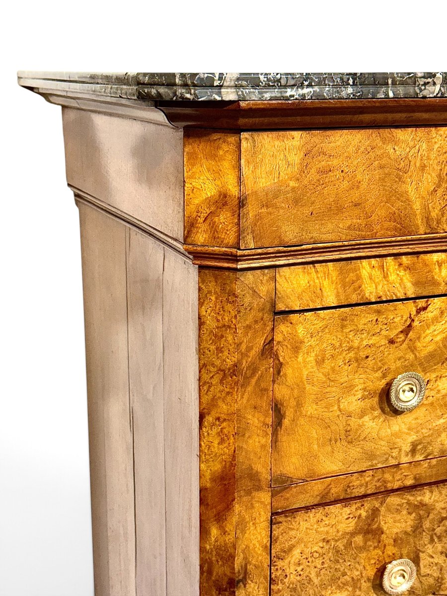 French Restoration Burr Walnut Commode With Grey Marble, Circa 1830-photo-2