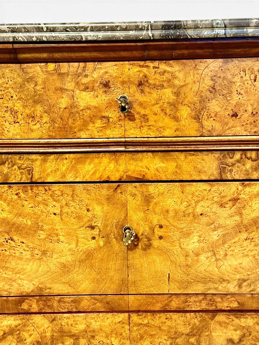 French Restoration Burr Walnut Commode With Grey Marble, Circa 1830-photo-4