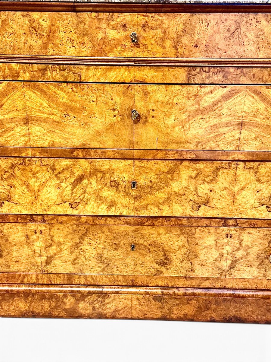 French Restoration Burr Walnut Commode With Grey Marble, Circa 1830-photo-1