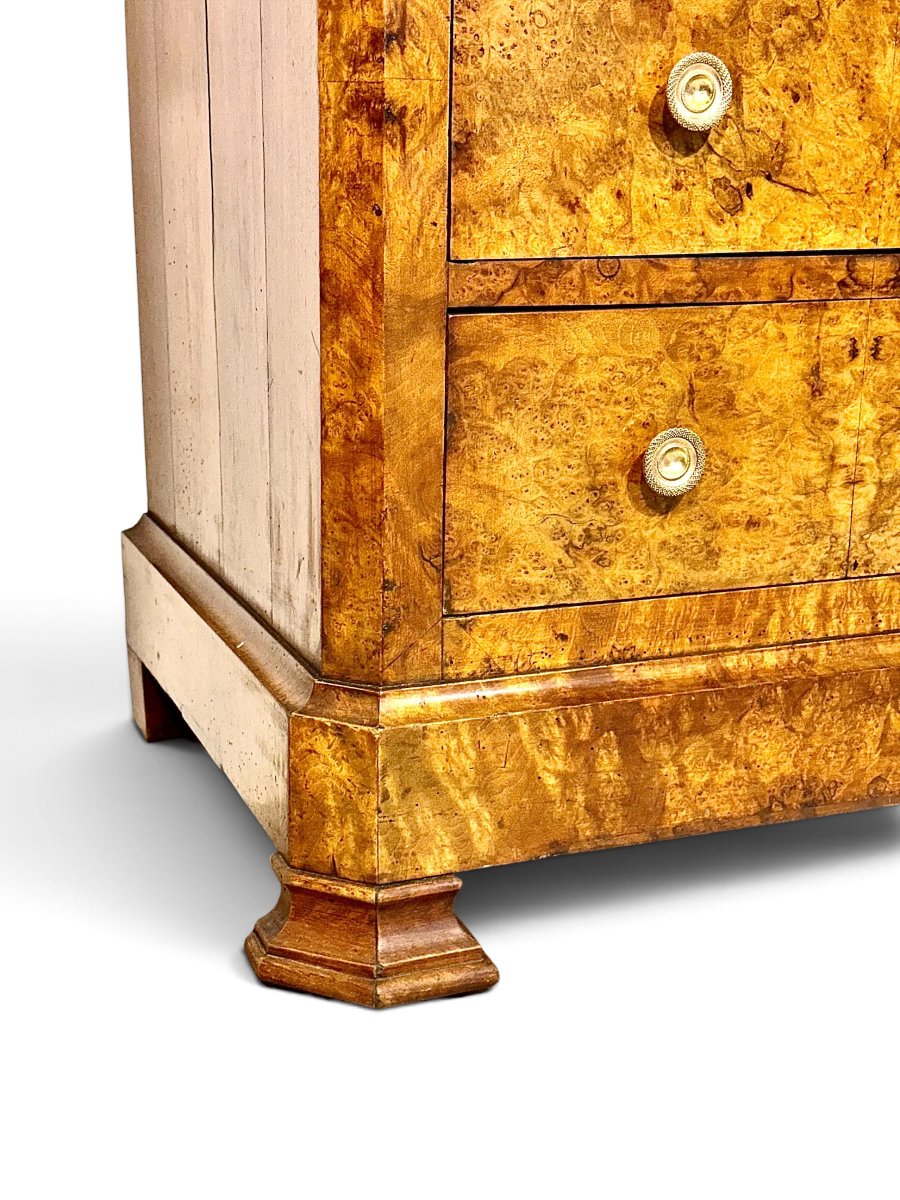 French Restoration Burr Walnut Commode With Grey Marble, Circa 1830-photo-3