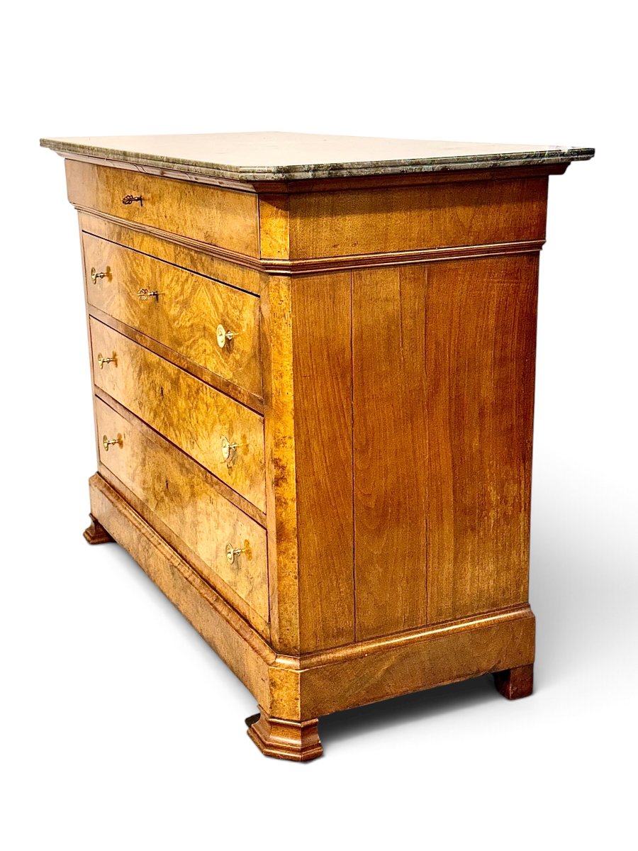 French Restoration Burr Walnut Commode With Grey Marble, Circa 1830-photo-4