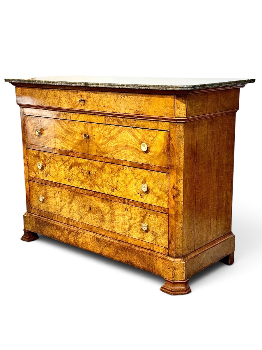 French Restoration Burr Walnut Commode With Grey Marble, Circa 1830-photo-8