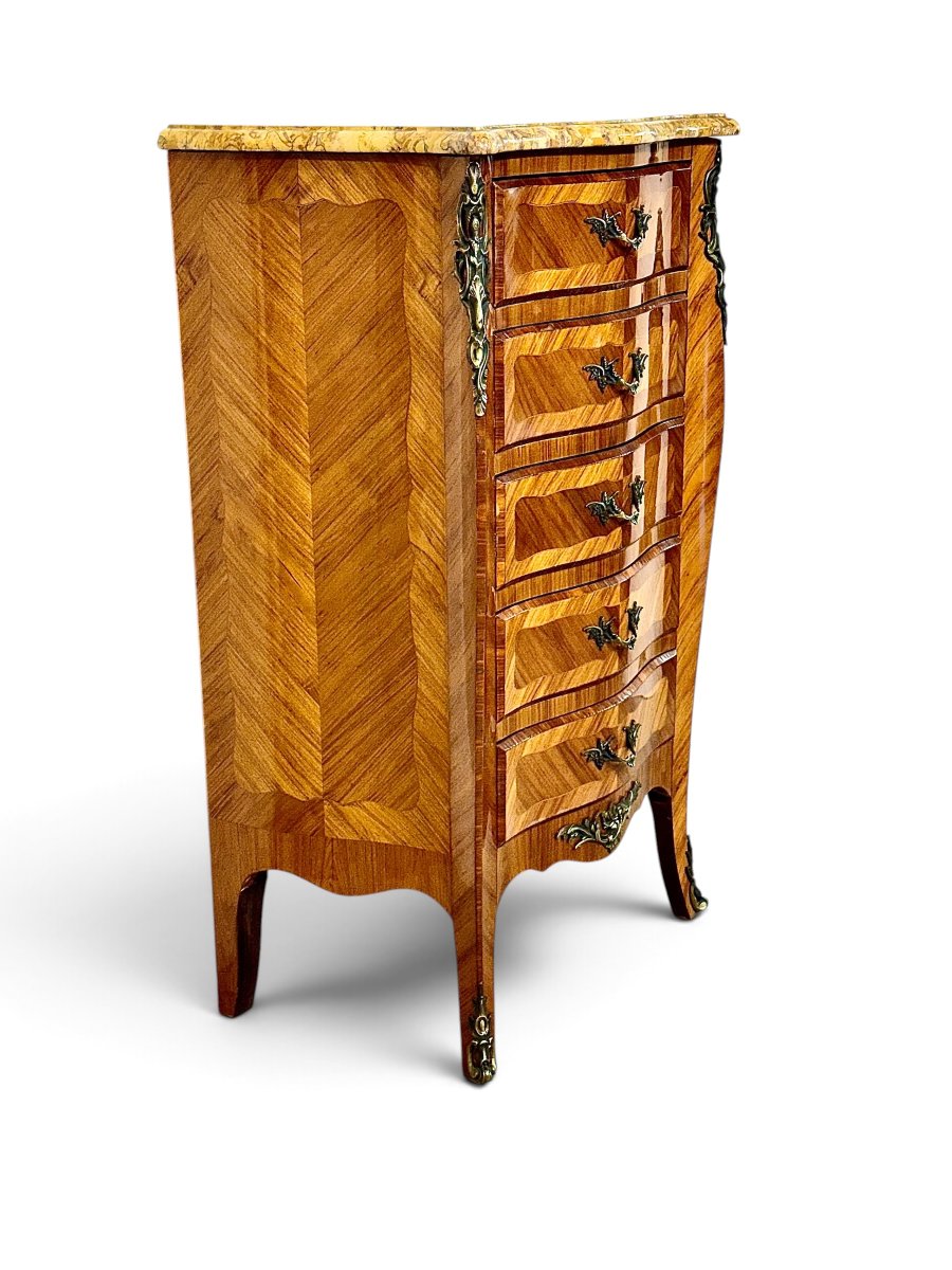 French Louis XV Style Rosewood Chiffonier With Siena Marble, Circa 1890-photo-3