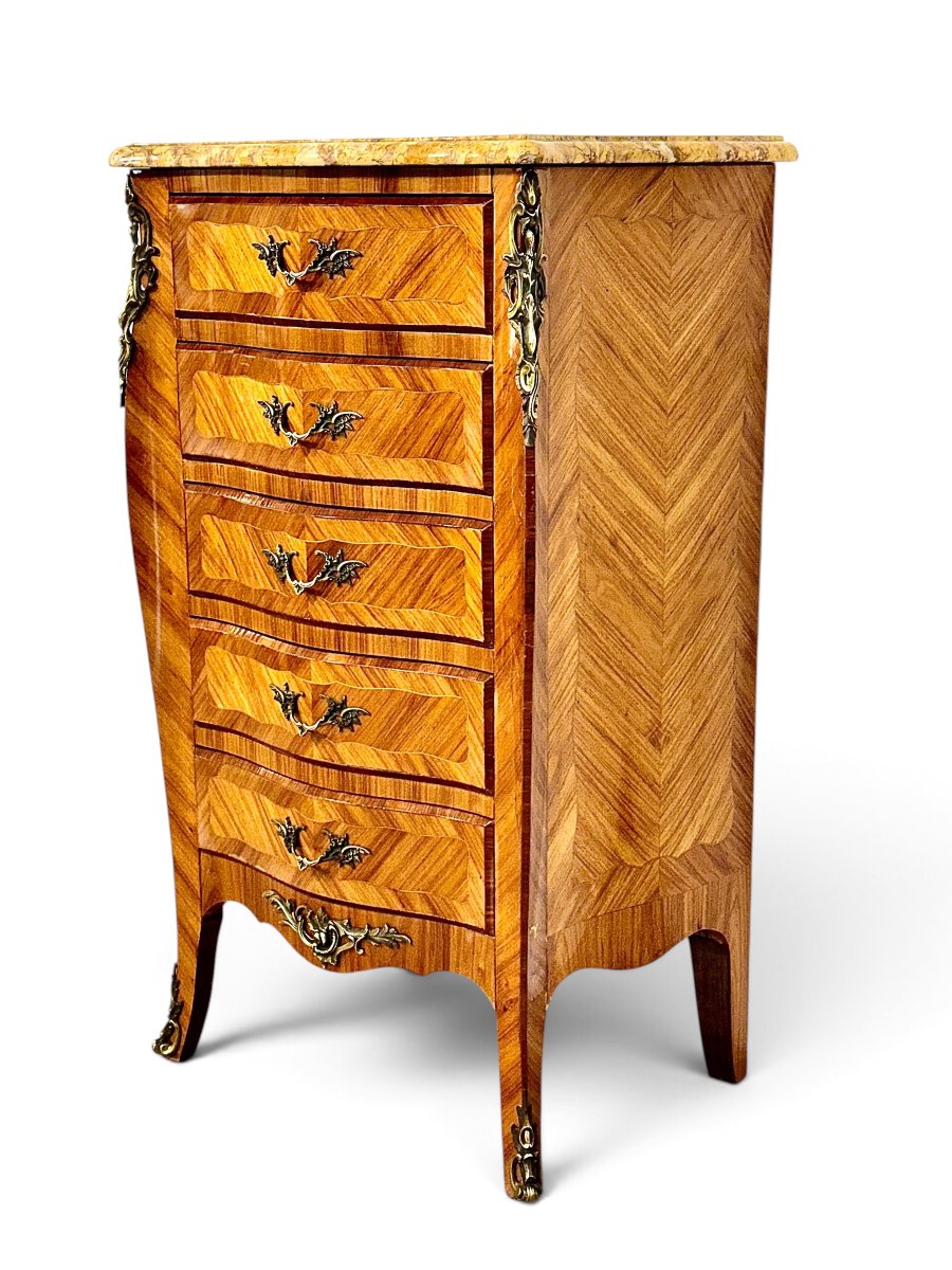 French Louis XV Style Rosewood Chiffonier With Siena Marble, Circa 1890-photo-5