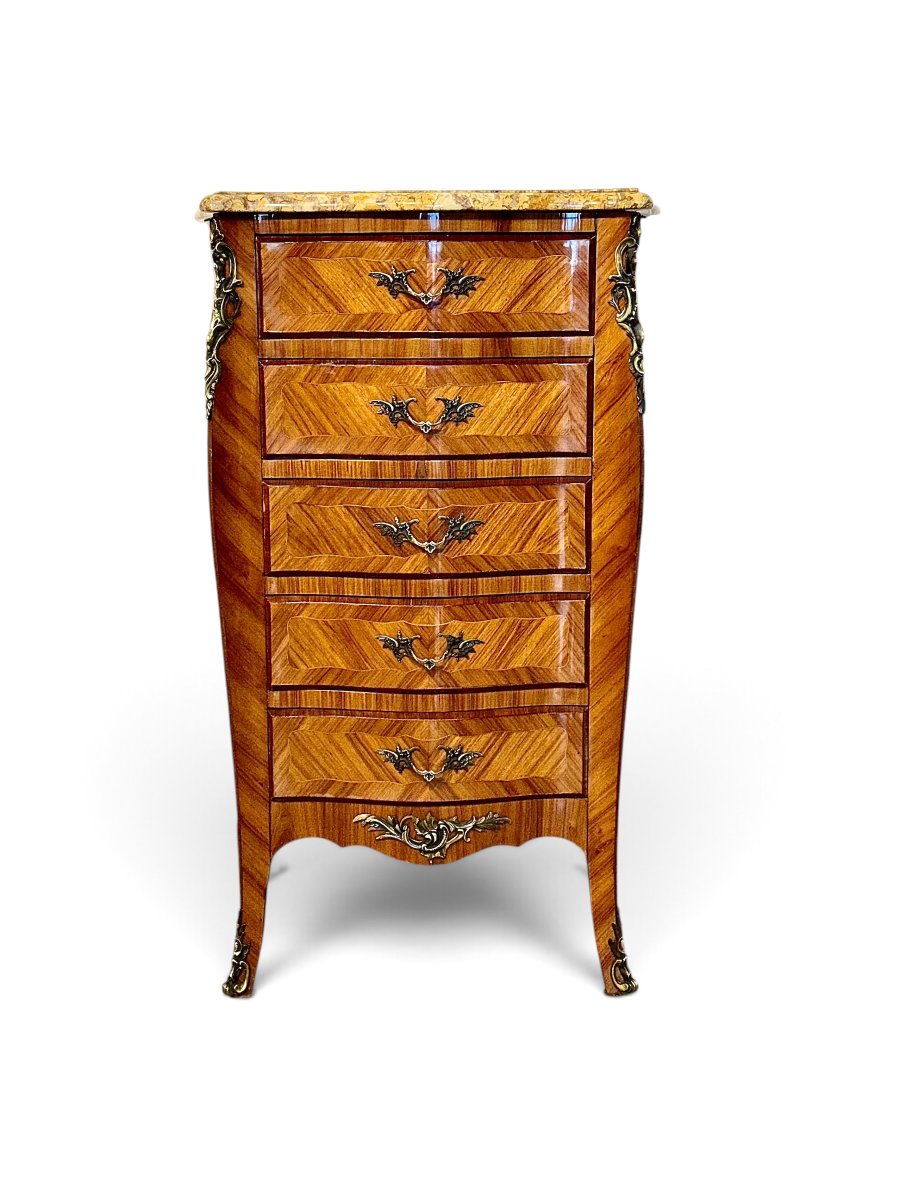 French Louis XV Style Rosewood Chiffonier With Siena Marble, Circa 1890