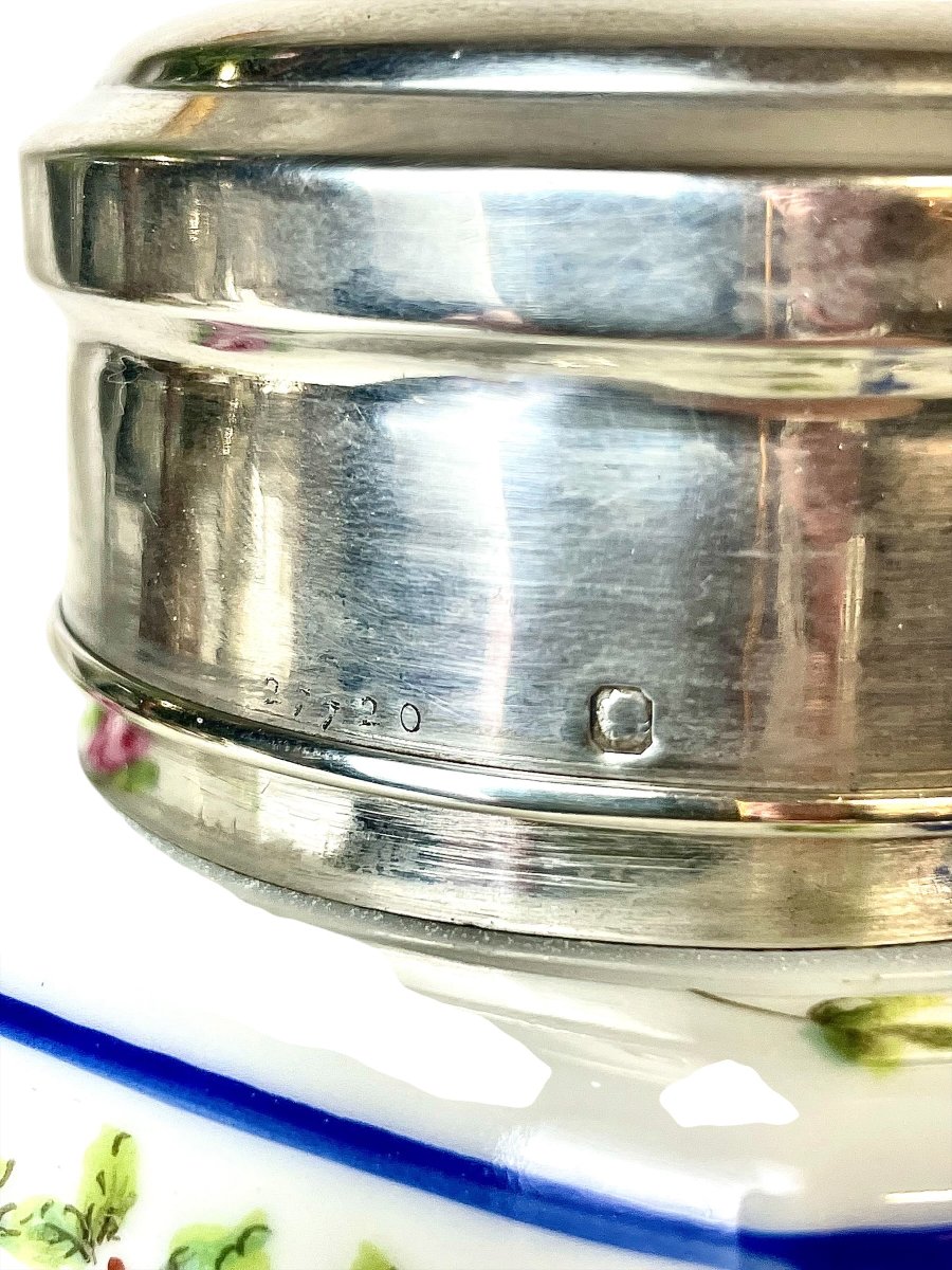 French Limoges Porcelain Tea Caddy With Sterling Silver Lid, Circa 1900-photo-5