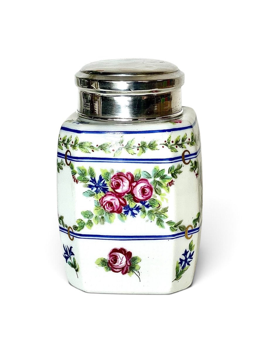French Limoges Porcelain Tea Caddy With Sterling Silver Lid, Circa 1900-photo-7