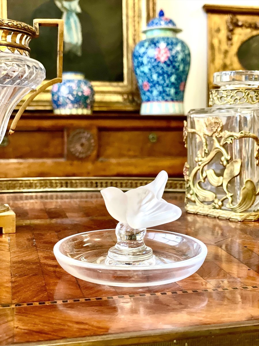 Lalique France Crystal Sparrow Ring Dish, 20th Century-photo-2