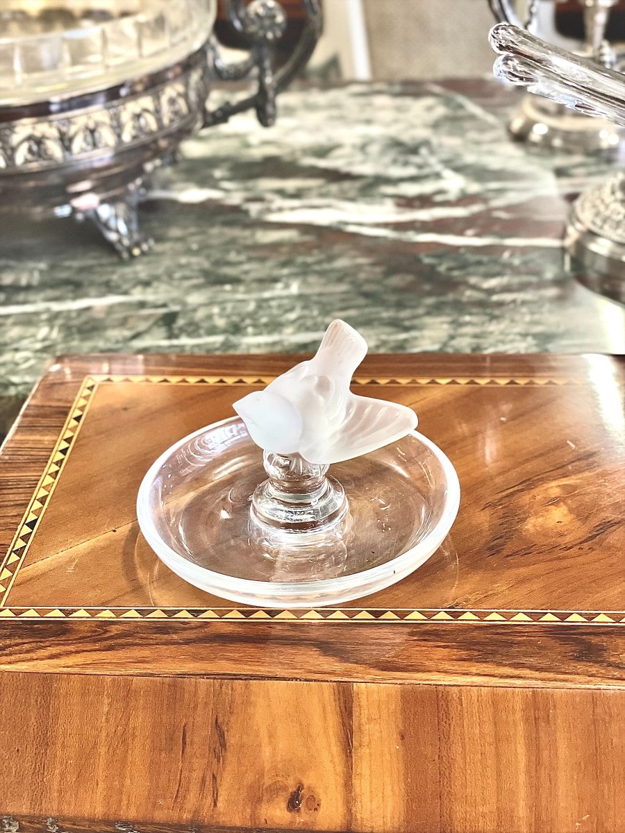 Lalique France Crystal Sparrow Ring Dish, 20th Century-photo-3