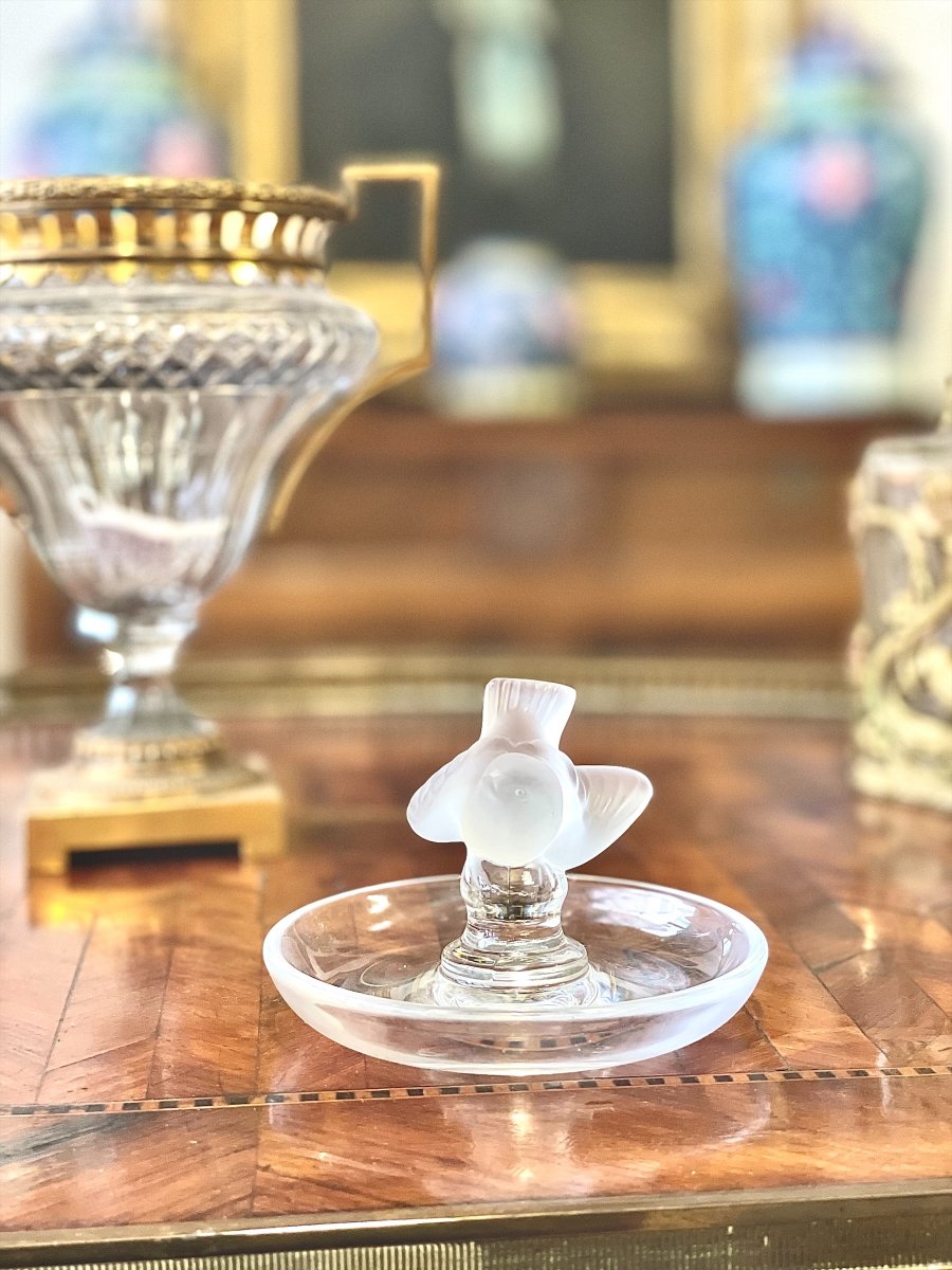 Lalique France Crystal Sparrow Ring Dish, 20th Century-photo-4