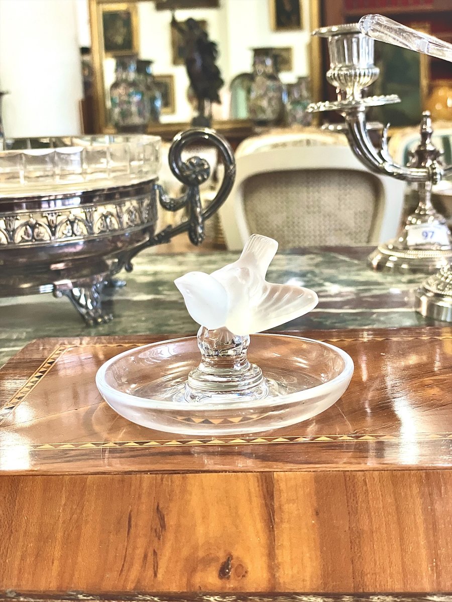 Lalique France Crystal Sparrow Ring Dish, 20th Century-photo-6