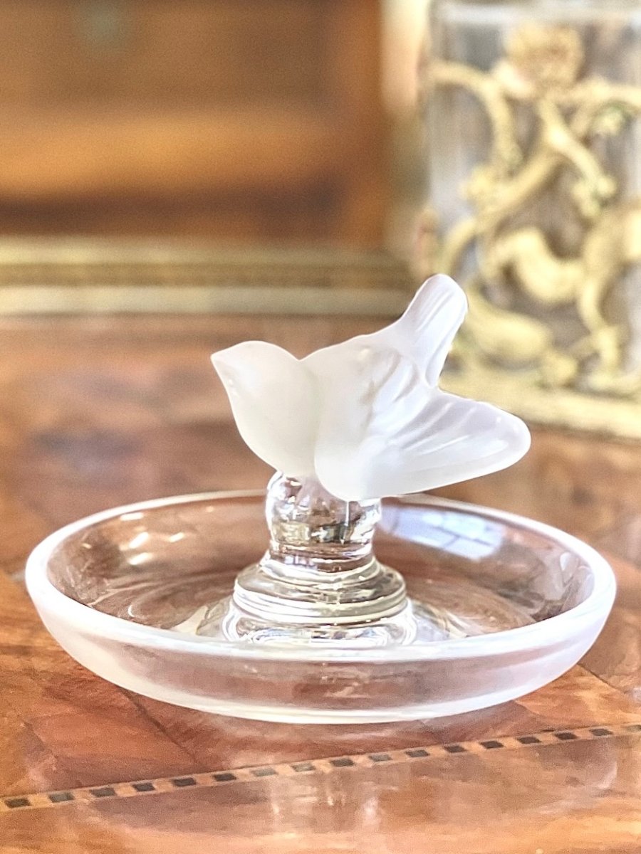 Lalique France Crystal Sparrow Ring Dish, 20th Century-photo-8
