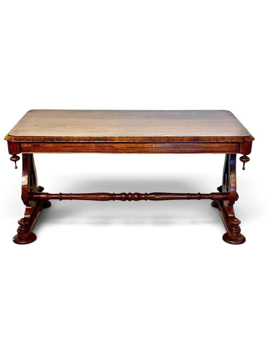 Table basse Restauration en noyer à piètement lyre, début XIXe siècle-photo-2
