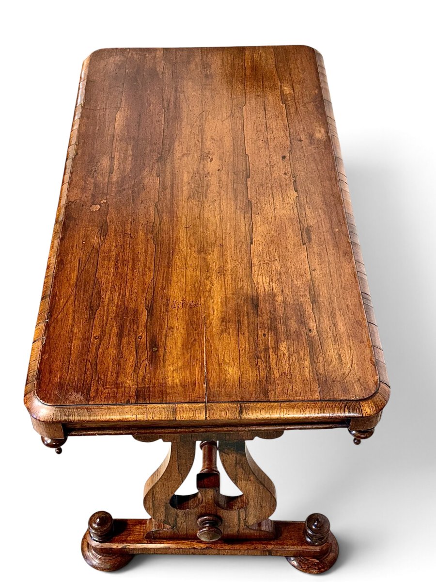 Table basse Restauration en noyer à piètement lyre, début XIXe siècle-photo-3