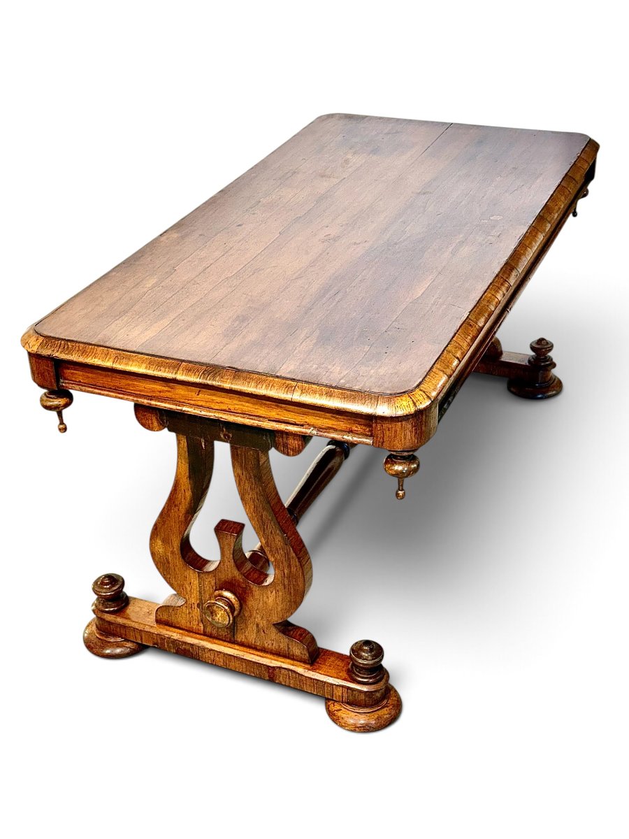 Table basse Restauration en noyer à piètement lyre, début XIXe siècle-photo-8