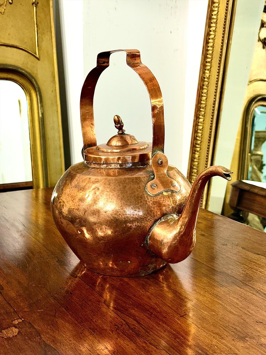 Bouilloire française en cuivre martelé du XIXe siècle-photo-2