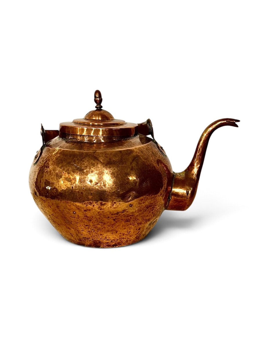 Bouilloire française en cuivre martelé du XIXe siècle-photo-3