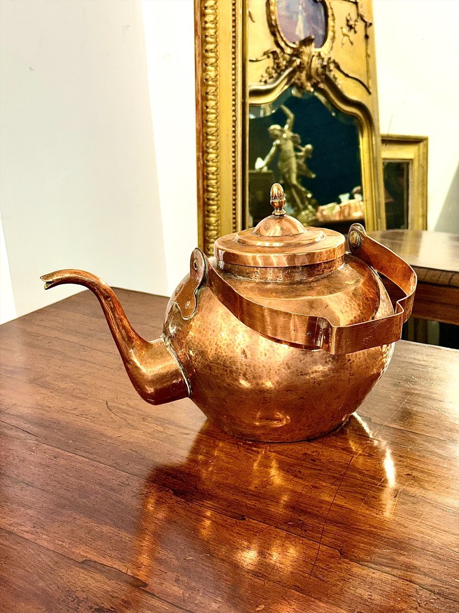 Bouilloire française en cuivre martelé du XIXe siècle-photo-8