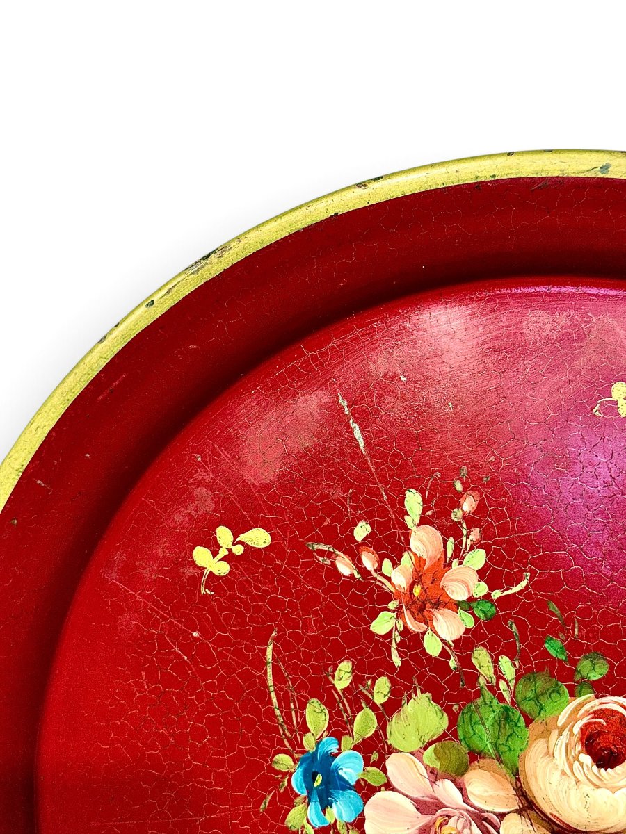 19th Century Napoleon III Hand-painted Floral Tole Tray-photo-3