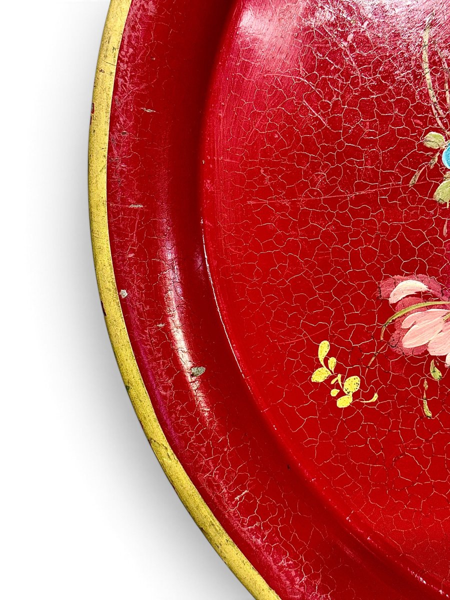 19th Century Napoleon III Hand-painted Floral Tole Tray-photo-4