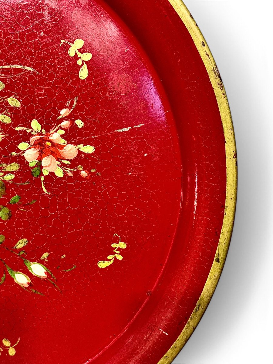 19th Century Napoleon III Hand-painted Floral Tole Tray-photo-1