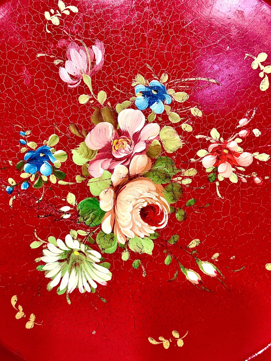 19th Century Napoleon III Hand-painted Floral Tole Tray-photo-2