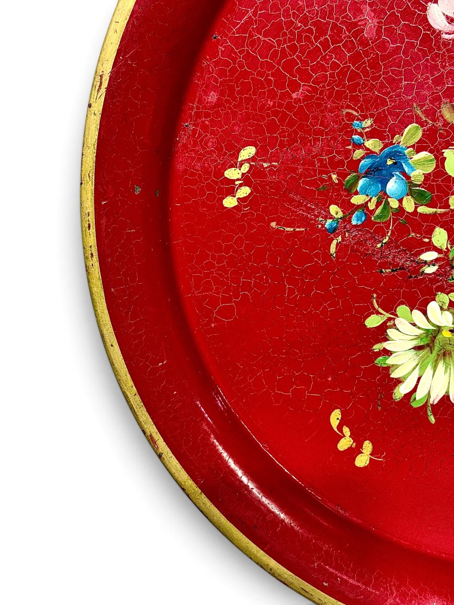 19th Century Napoleon III Hand-painted Floral Tole Tray-photo-5