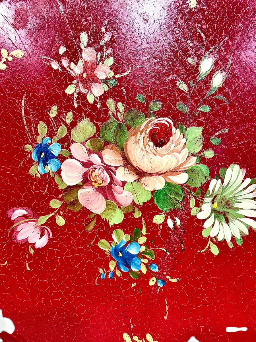 19th Century Napoleon III Hand-painted Floral Tole Tray-photo-6