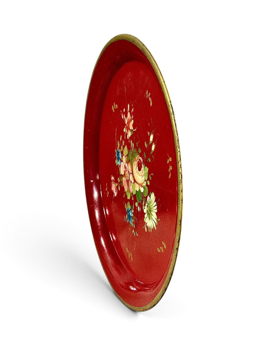 19th Century Napoleon III Hand-painted Floral Tole Tray-photo-7