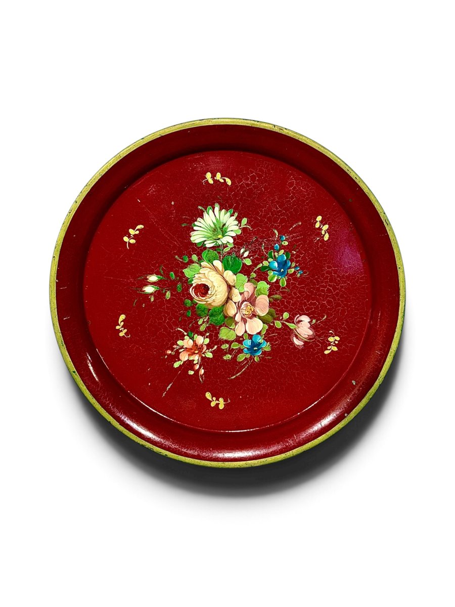 19th Century Napoleon III Hand-painted Floral Tole Tray-photo-8