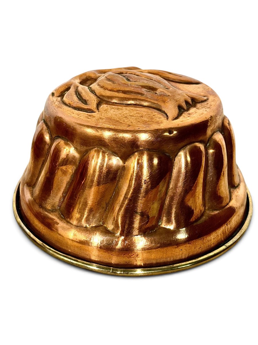 19th Century French Copper Cake Mold With Fruit And Foliage Design-photo-1