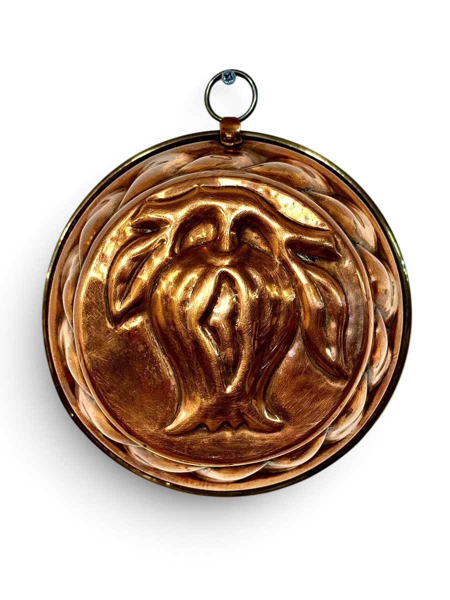 19th Century French Copper Cake Mold With Fruit And Foliage Design