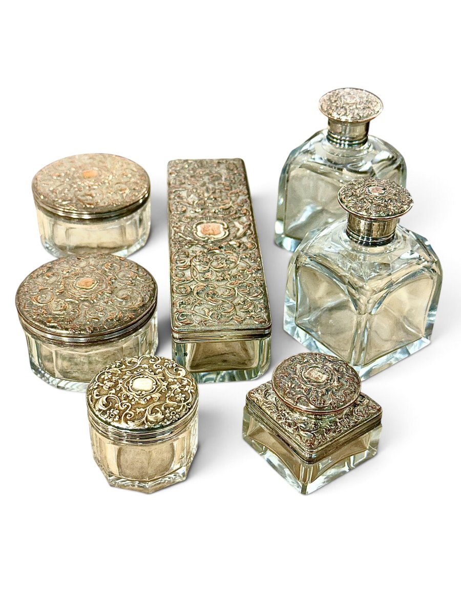 Coffret de voyage anglais victorien en noyer et cristal, vers 1880-photo-3