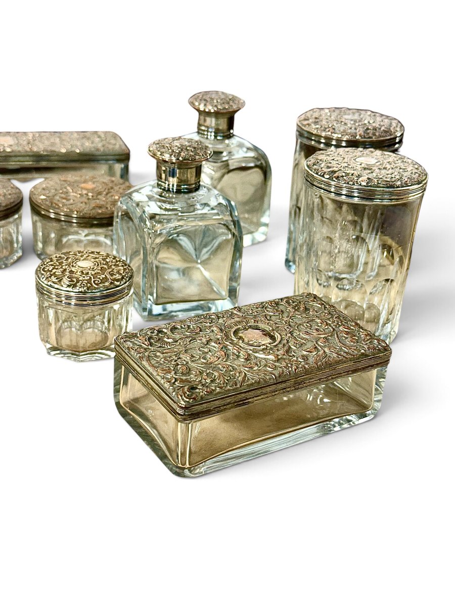 Coffret de voyage anglais victorien en noyer et cristal, vers 1880-photo-5