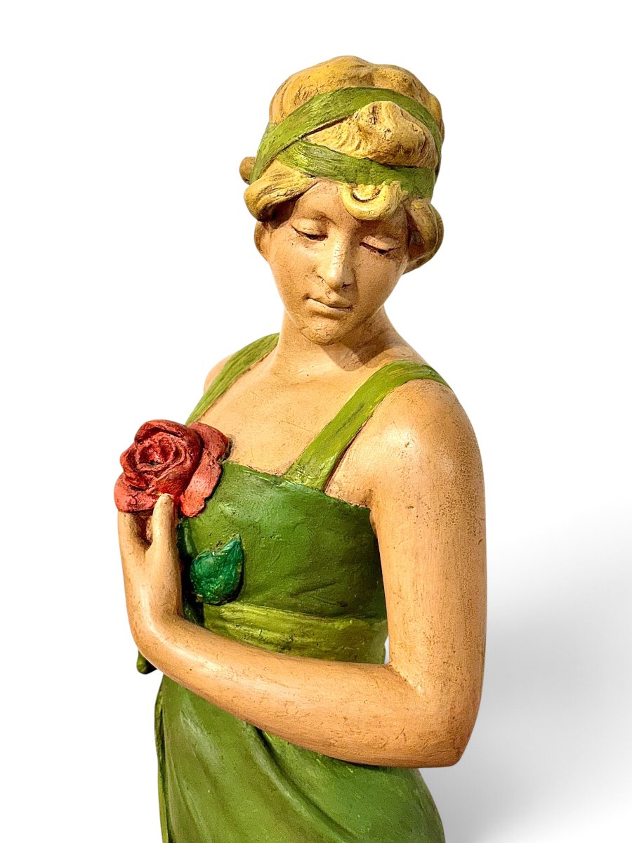 Large Plaster Polychrome Sculpture Of A Lady, France Circa 1900-photo-3