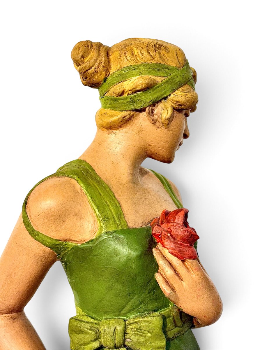 Large Plaster Polychrome Sculpture Of A Lady, France Circa 1900-photo-4