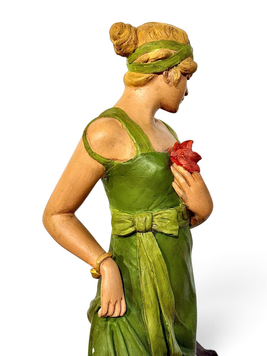 Large Plaster Polychrome Sculpture Of A Lady, France Circa 1900-photo-3