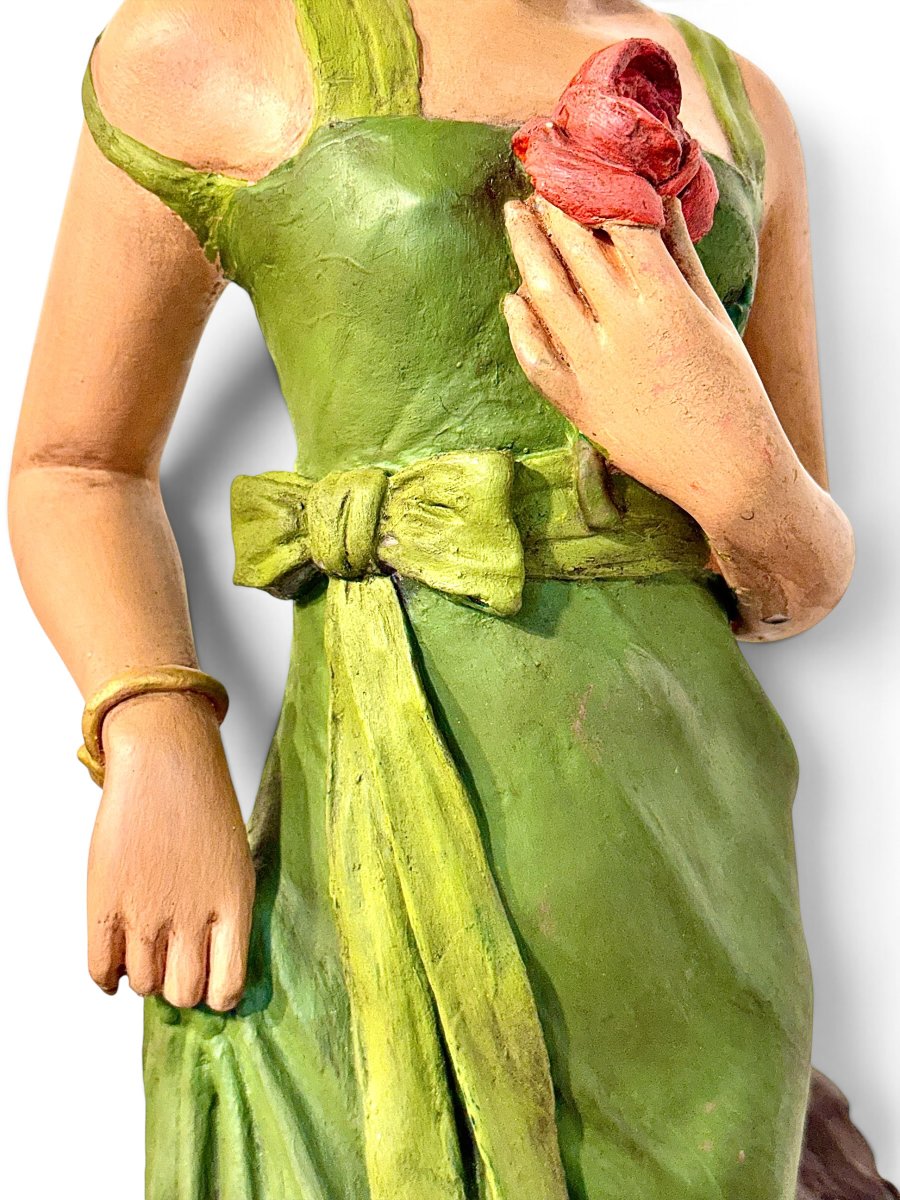 Large Plaster Polychrome Sculpture Of A Lady, France Circa 1900-photo-4