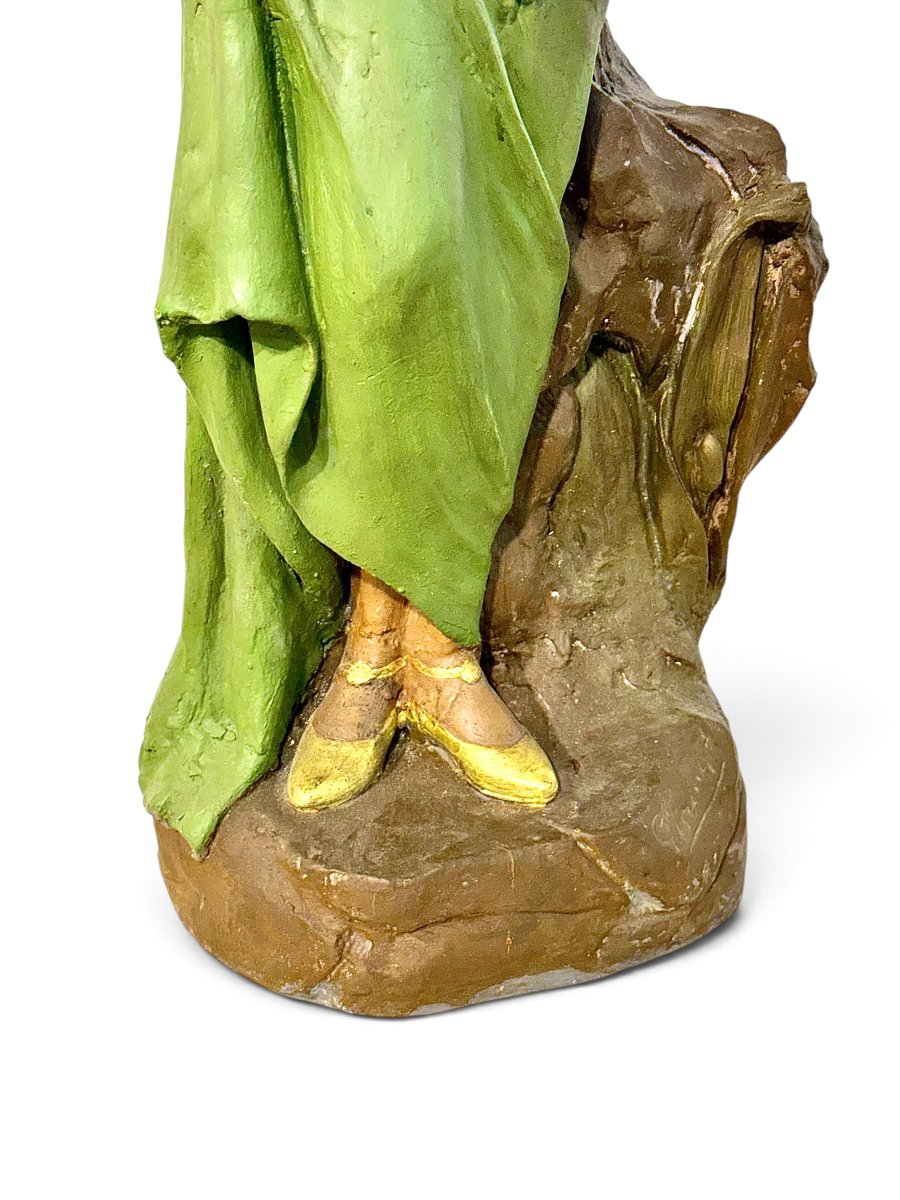 Large Plaster Polychrome Sculpture Of A Lady, France Circa 1900-photo-5