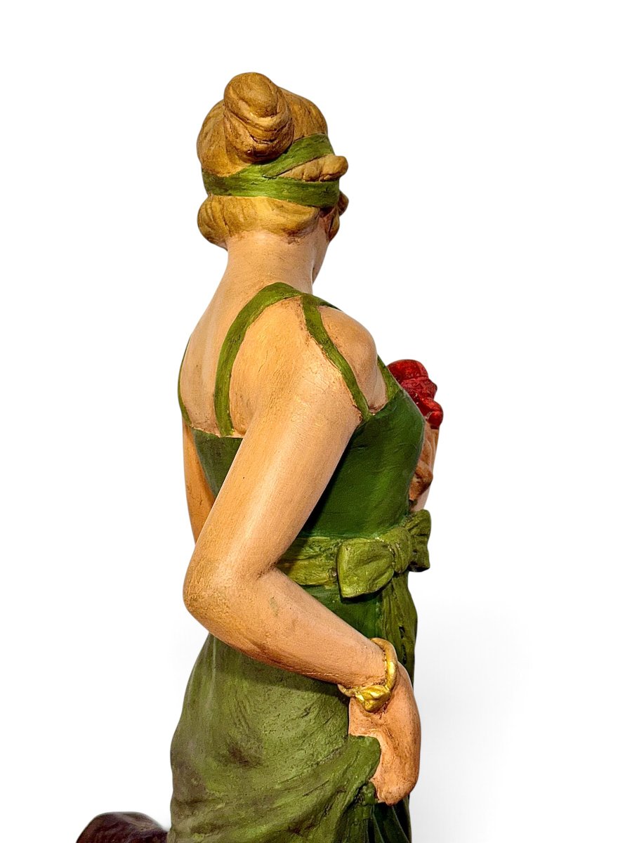 Large Plaster Polychrome Sculpture Of A Lady, France Circa 1900-photo-7