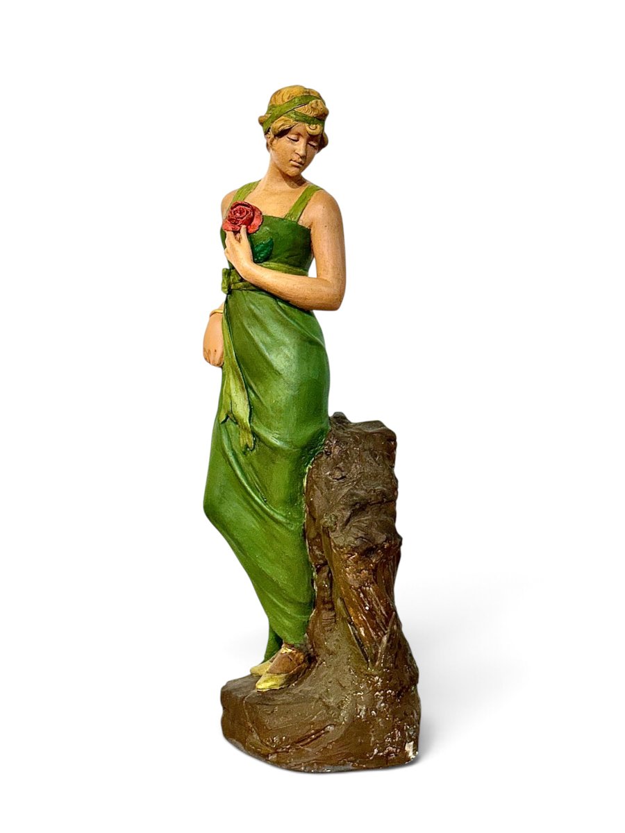 Large Plaster Polychrome Sculpture Of A Lady, France Circa 1900